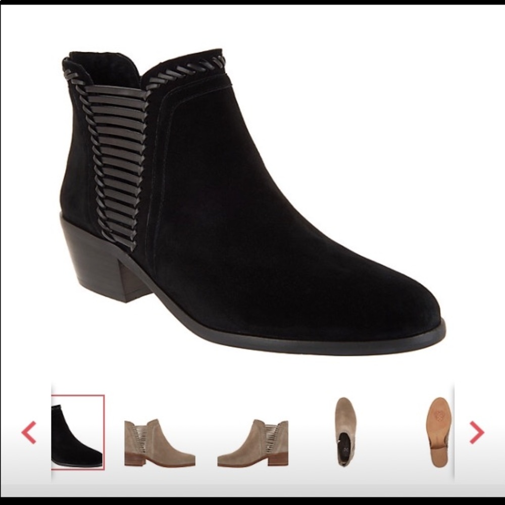 Black Leather Suede booties w/cutout side detail.